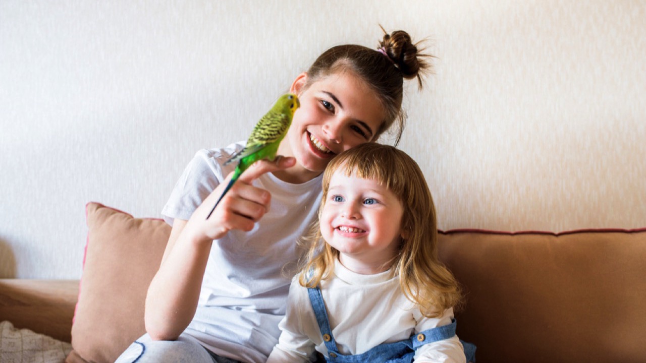 Kids with parrot