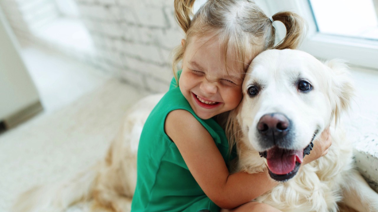 Kid hugging dog