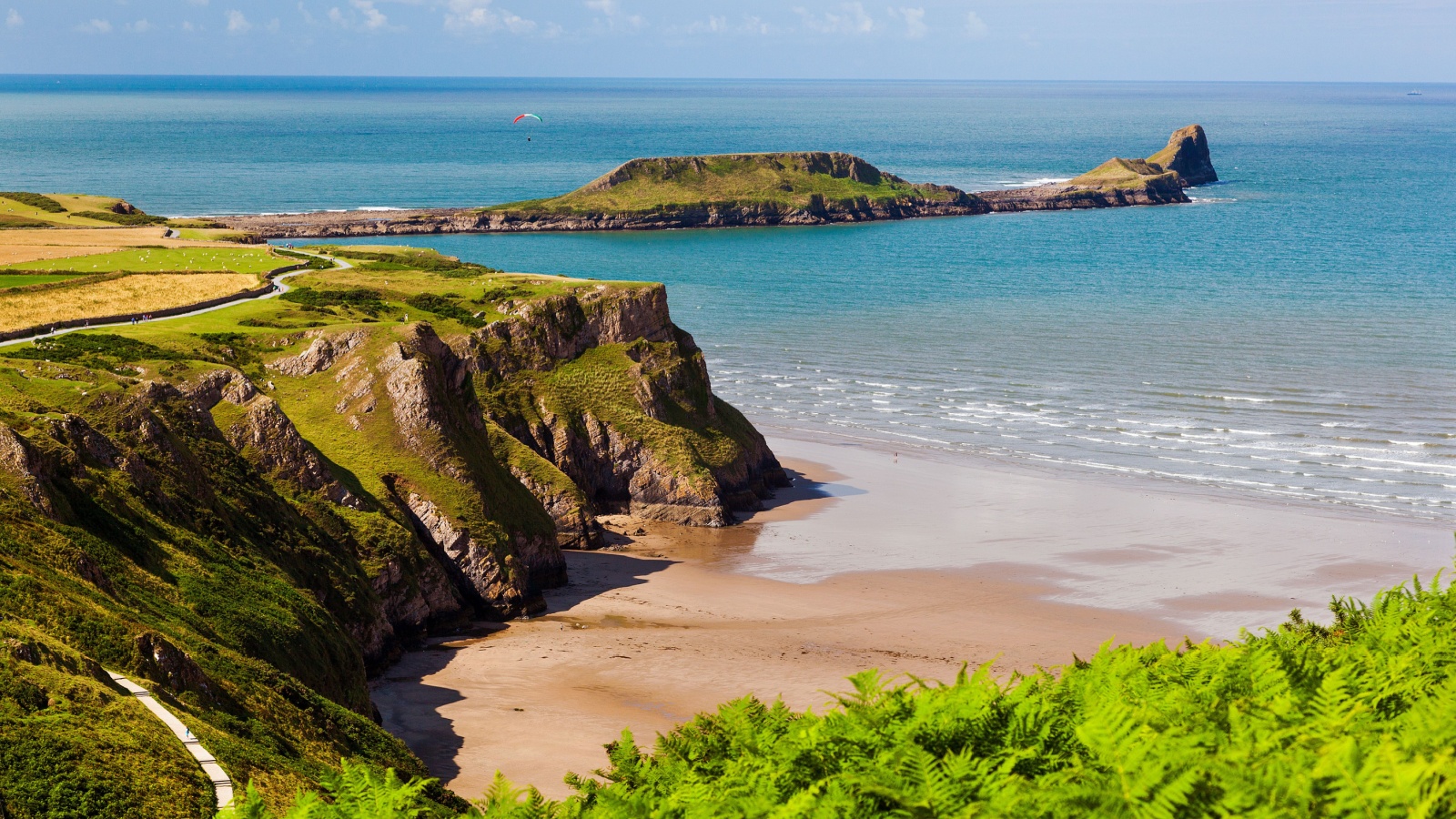 Rhossili Bay, Worms Head, Gower, Peninsula, Wales, UK